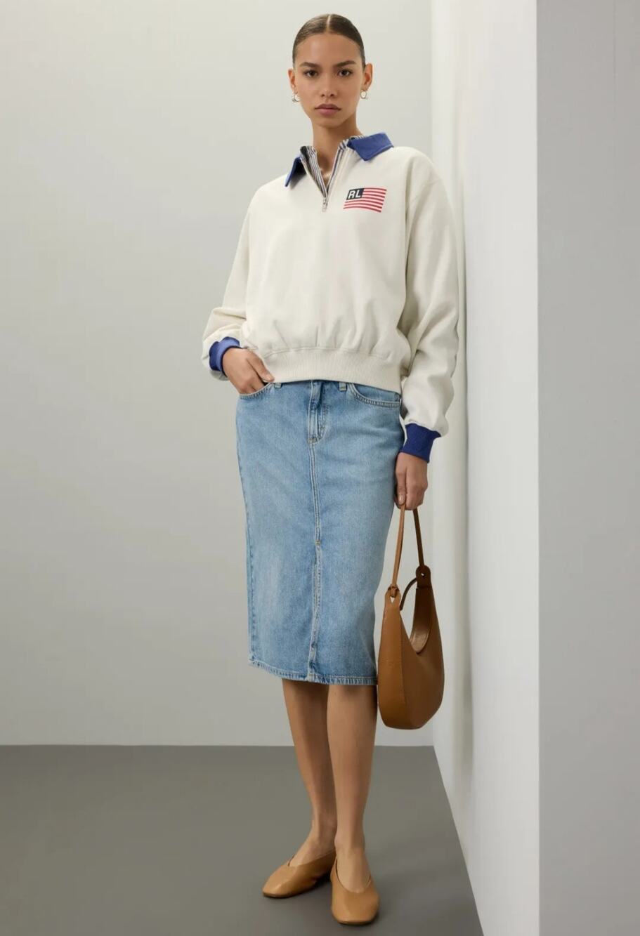Polo Ralph Lauren Flag Quarter Zip Sweatshirt Women Size L